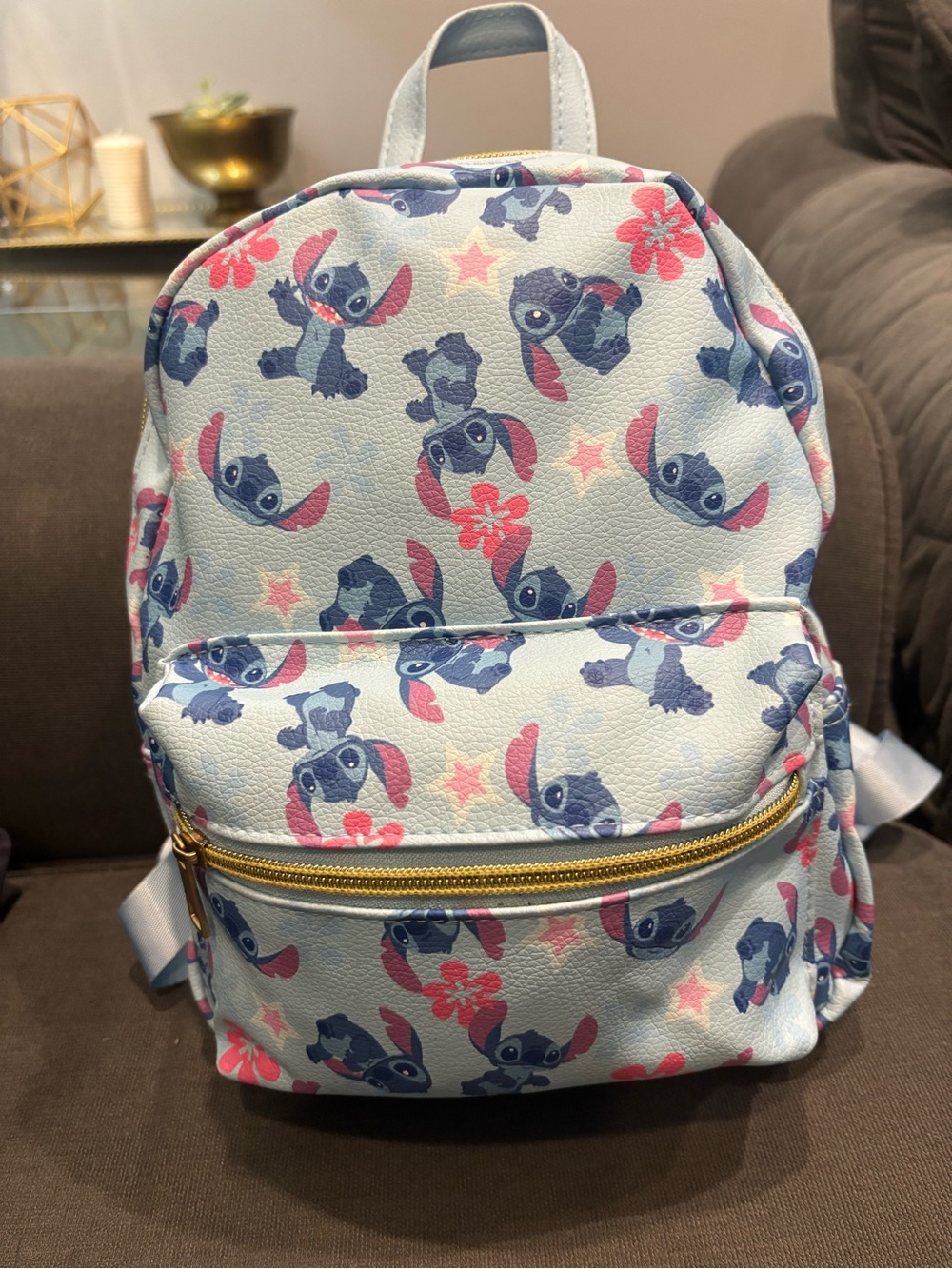 Kids Light Blue Stitch Print Mini Backpack - Cute Character Design